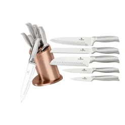 Zestaw 5 noży Rose Gold, w bloku, ze stojakiem