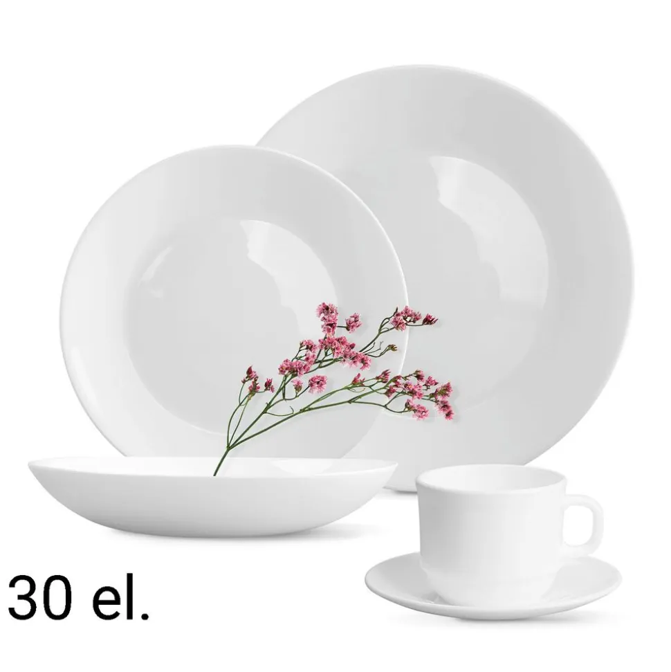 Zestaw obiadowo-kawowy na 6 osób MG Home Abria, 30 elementów, biały