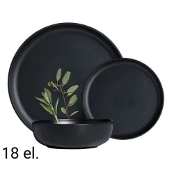 Zestaw obiadowy z kamionki na 6 osób MG Home Artena Black, 18 elementów, czarny