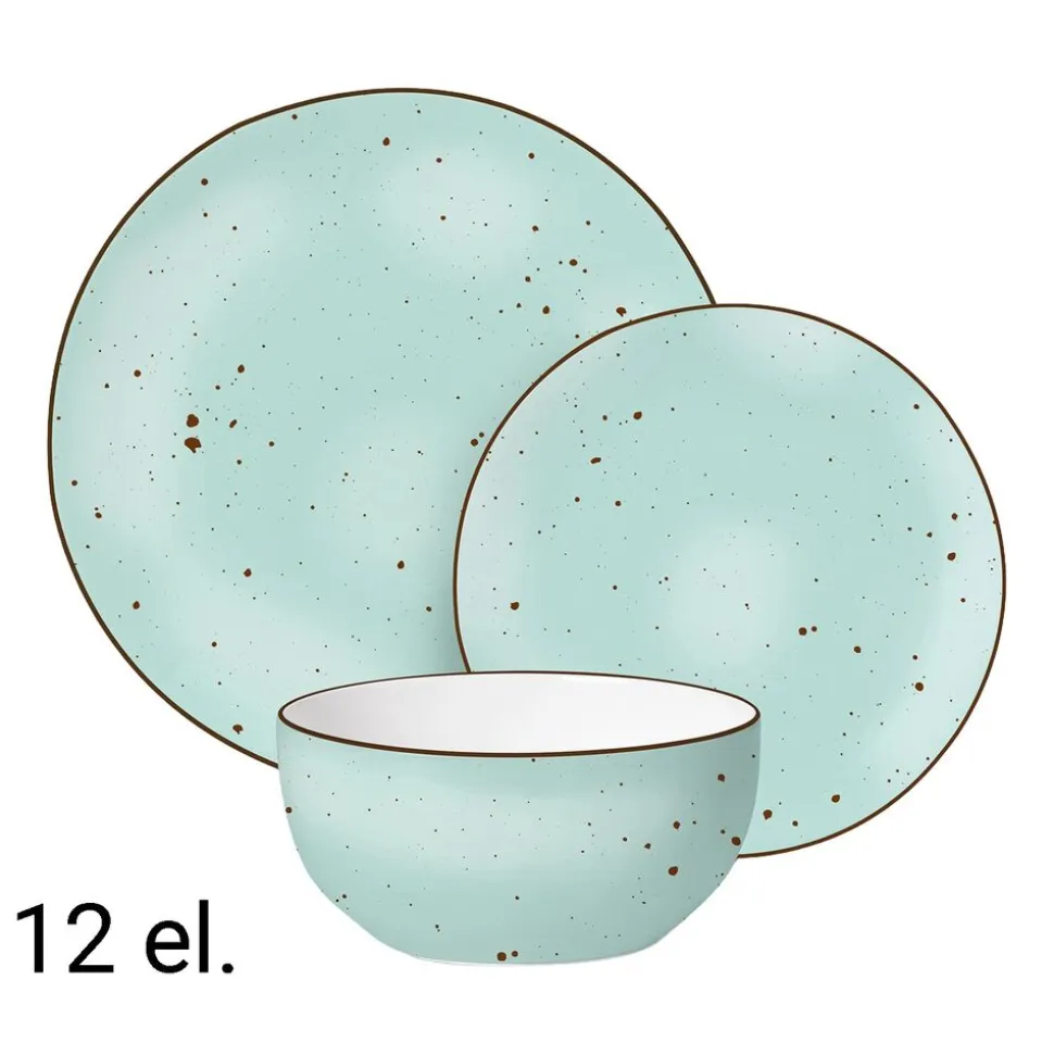 Zestaw obiadowy z porcelany na 4 osoby MG Home Gemma Green, 12 elementów, zielony