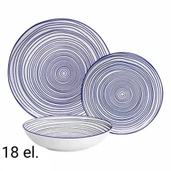 Zestaw obiadowy z porcelany na 6 osób MG Home Marea, 18 elementów, biało-niebieski