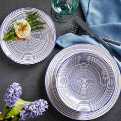 Zestaw obiadowy z porcelany na 6 osób MG Home Marea, 18 elementów, biało-niebieski