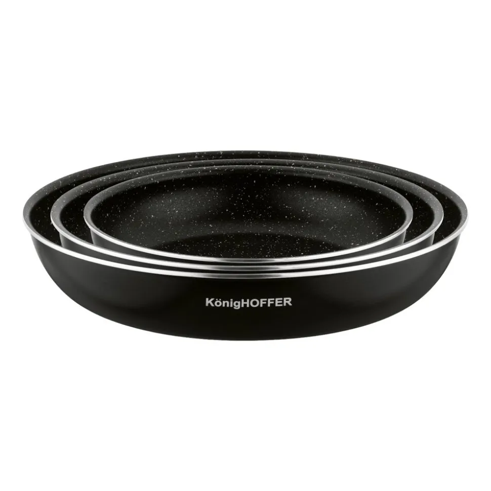 Zestaw patelni Konighoffer Spinel Black, 20/24/28 cm, odpinana rączka, czarne