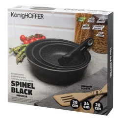 Zestaw patelni Konighoffer Spinel Black, 20/24/28 cm, odpinana rączka, czarne