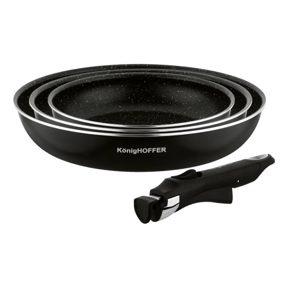 Zestaw patelni Konighoffer Spinel Black, 20/24/28 cm, odpinana rączka, czarne