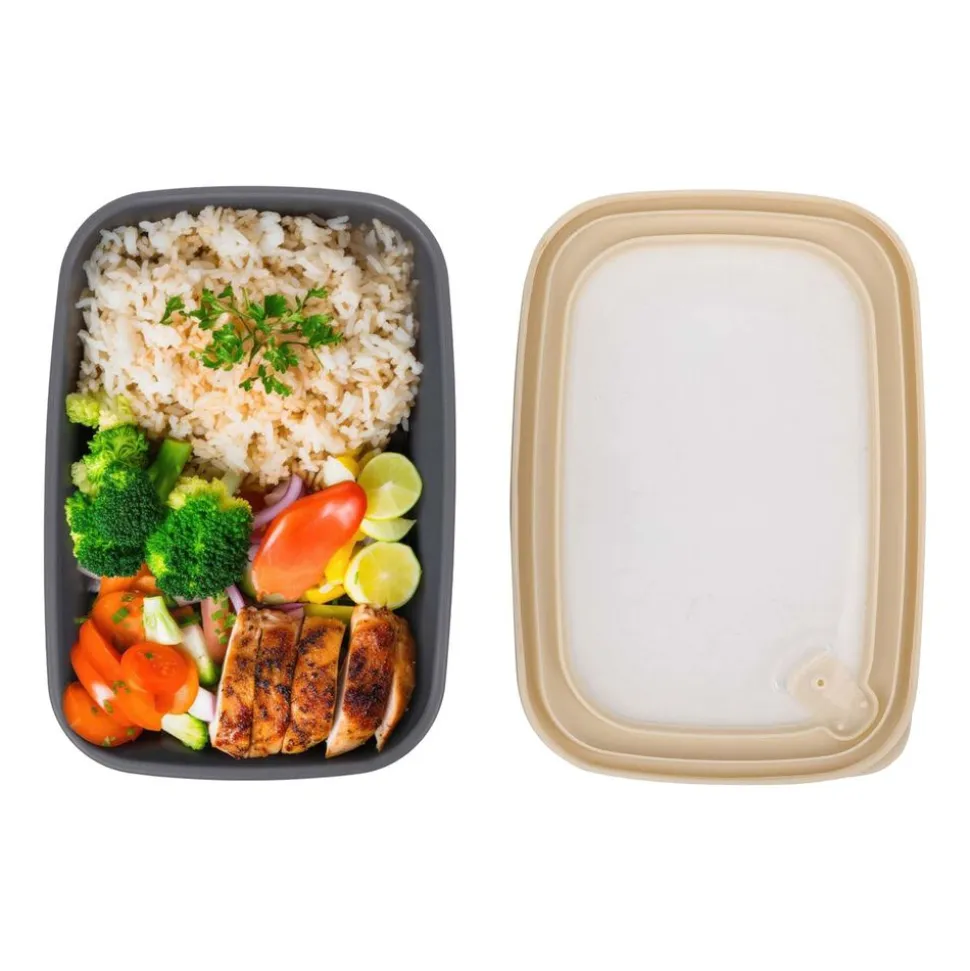Zestaw 4 pojemników na żywność, MG Home Misto, prostokątne, szaro-beżowe