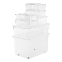 Zestaw 8 pudełek do przechowywania Rotho Lona, 50 l, 29 l, 10 l, 5 l (3), 2 l (2), transparentne