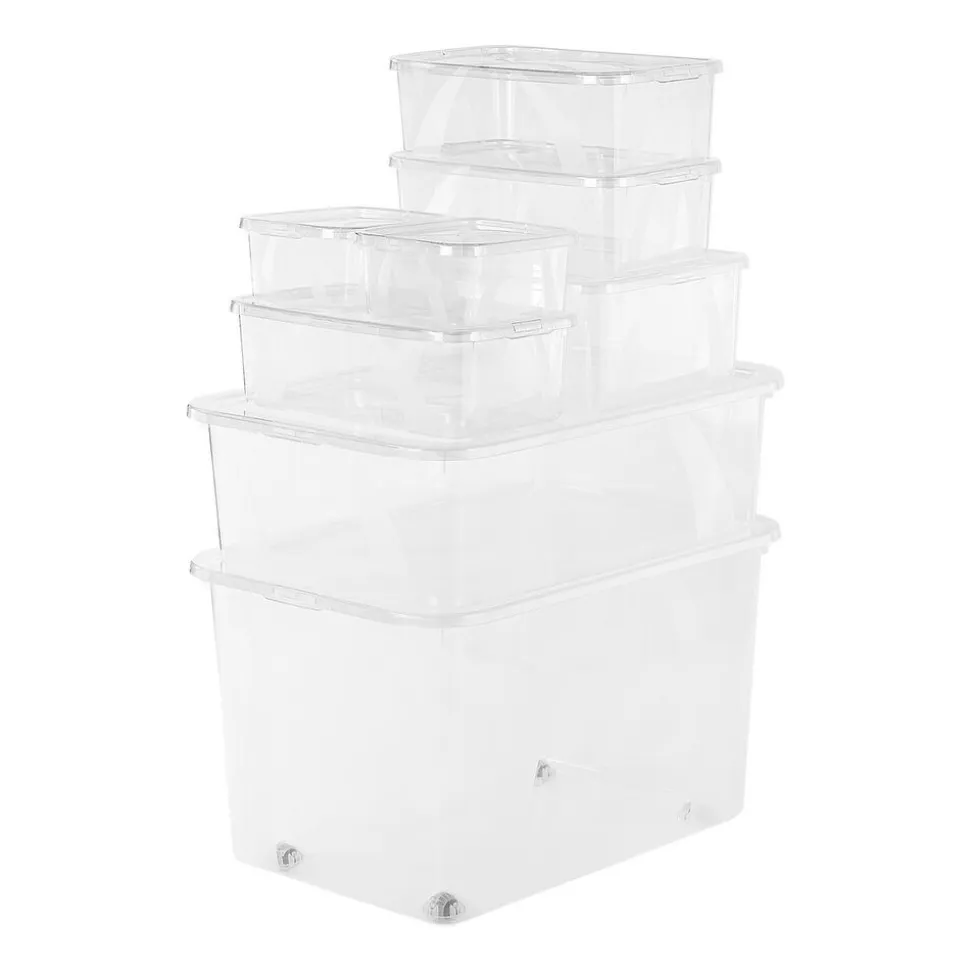 Zestaw 8 pudełek do przechowywania Rotho Lona, 50 l, 29 l, 10 l, 5 l (3), 2 l (2), transparentne
