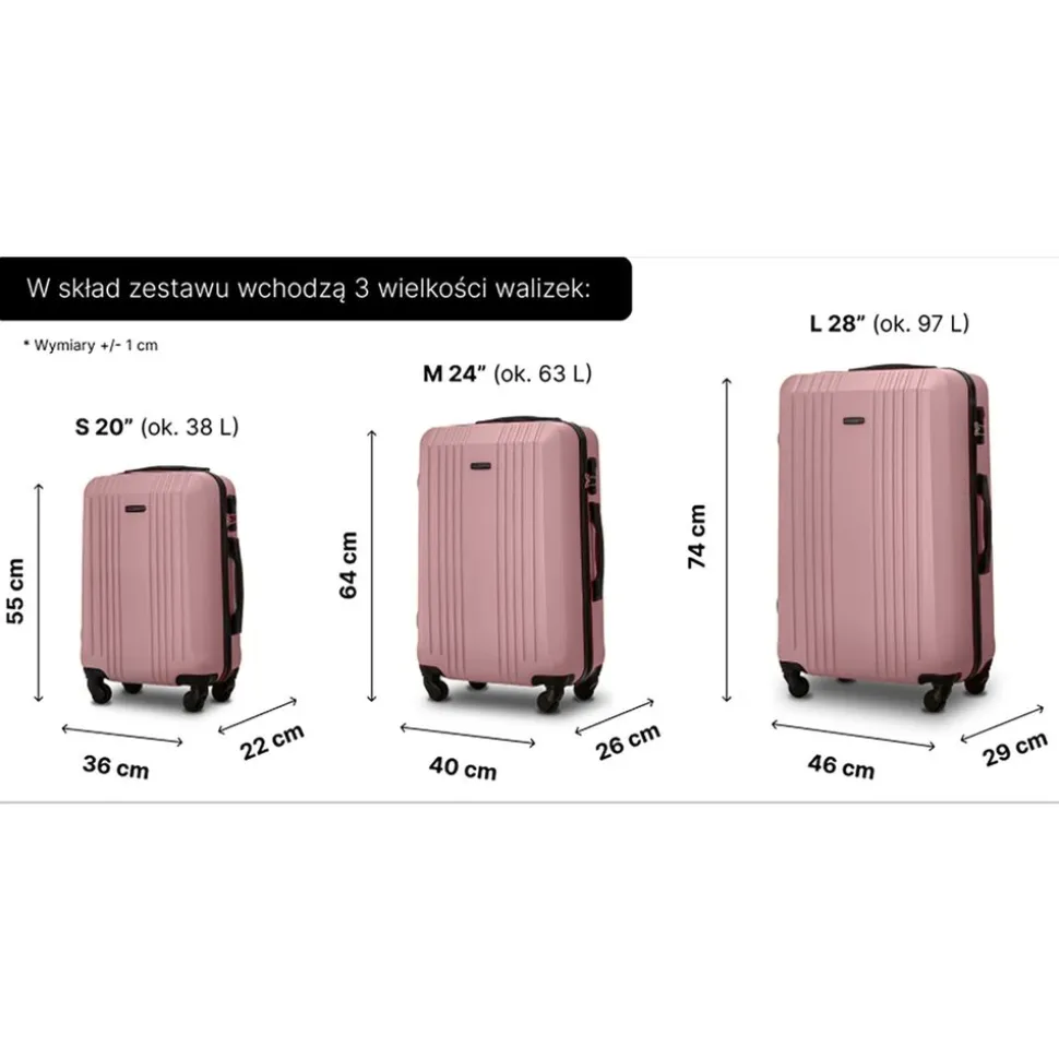 Zestaw walizek Wings Kestrel, 3 szt., rose gold
