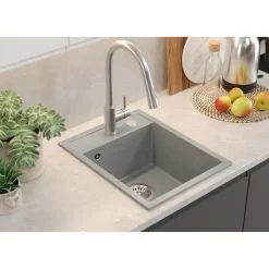 Zlewozmywak granitowy jednokomorowy szary Root Chef Mini, 390 x 500 x 204 mm