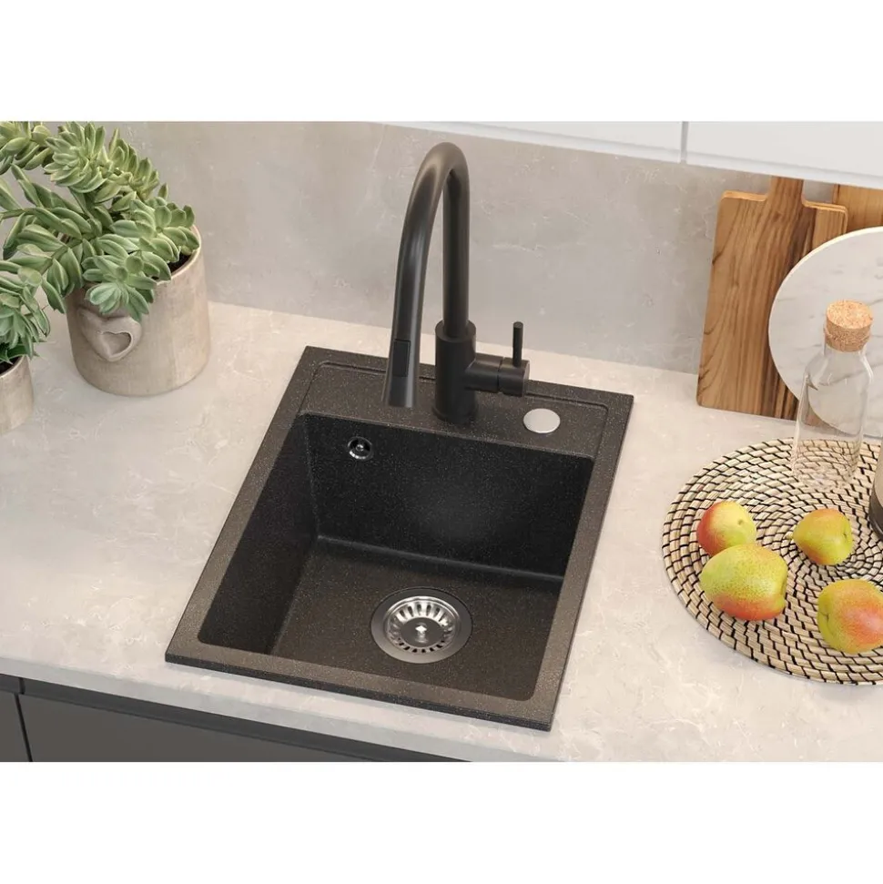 Zlewozmywak granitowy jednokomorowy czarny Root Chef Mini, 390 x 500 x 204 mm