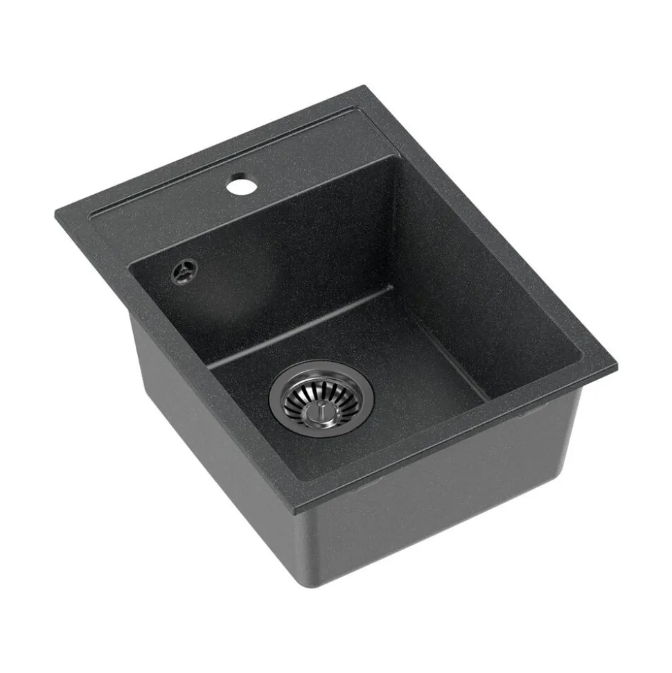 Zlewozmywak granitowy jednokomorowy czarny Root Chef Mini, 390 x 500 x 204 mm