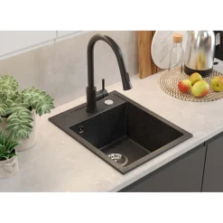 Zlewozmywak granitowy jednokomorowy czarny Root Chef Mini, 390 x 500 x 204 mm