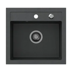Zlewozmywak granitowy jednokomorowy czarny Root Chef Box, 500 x 470 x 185 mm
