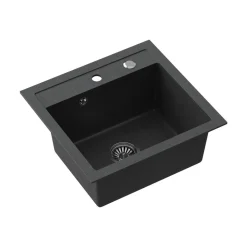 Zlewozmywak granitowy jednokomorowy czarny Root Chef Box, 500 x 470 x 185 mm