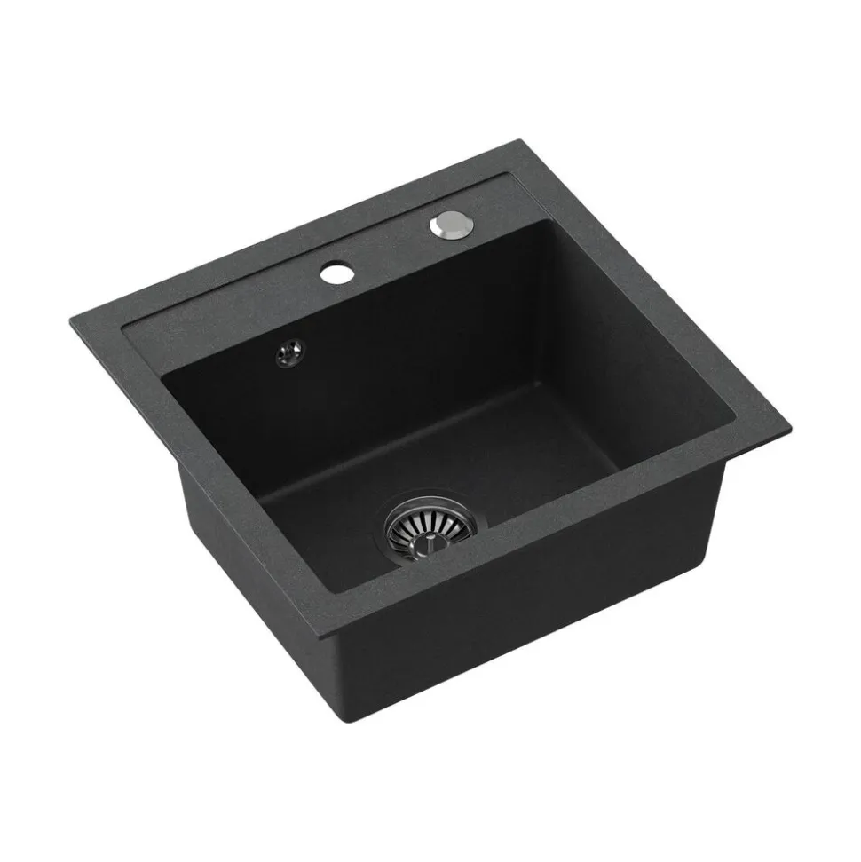 Zlewozmywak granitowy jednokomorowy czarny Root Chef Box, 500 x 470 x 185 mm