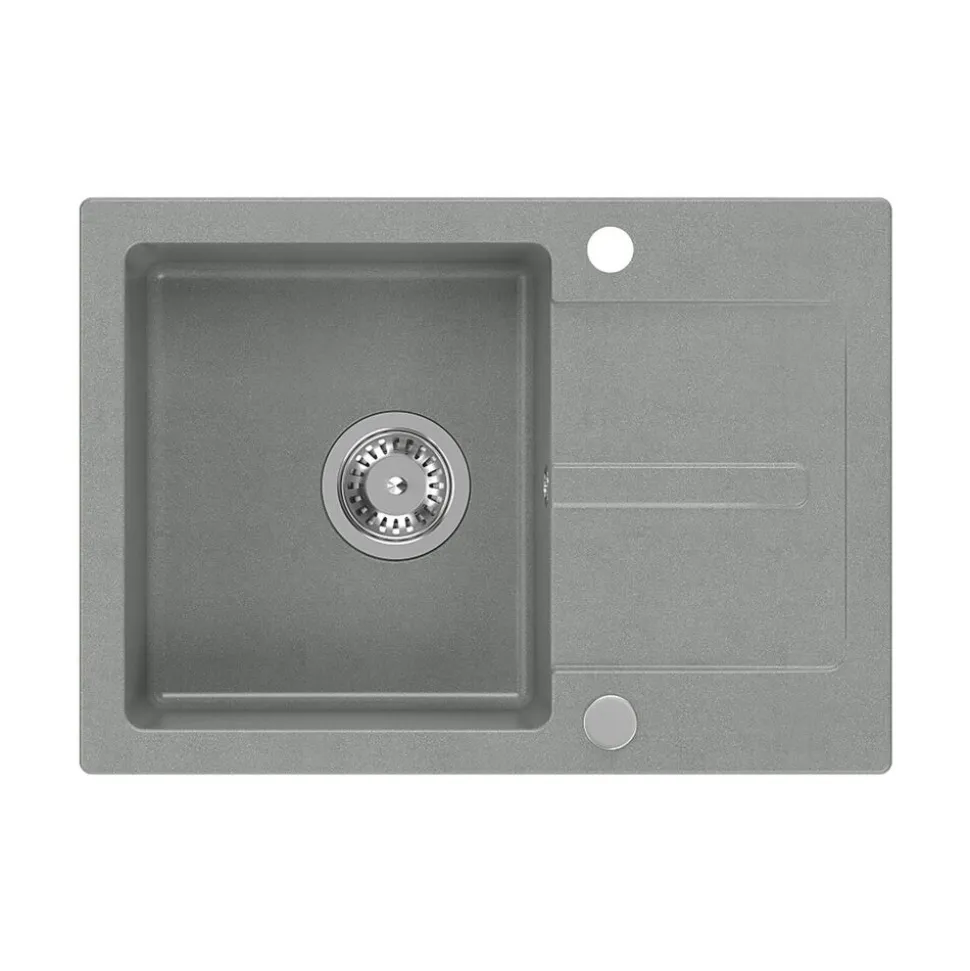 Zlewozmywak granitowy jednokomorowy z ociekaczem szary Root Chef Short, 620 x 440 x 175 mm
