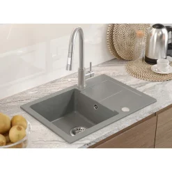 Zlewozmywak granitowy jednokomorowy z ociekaczem szary Root Chef Short, 620 x 440 x 175 mm
