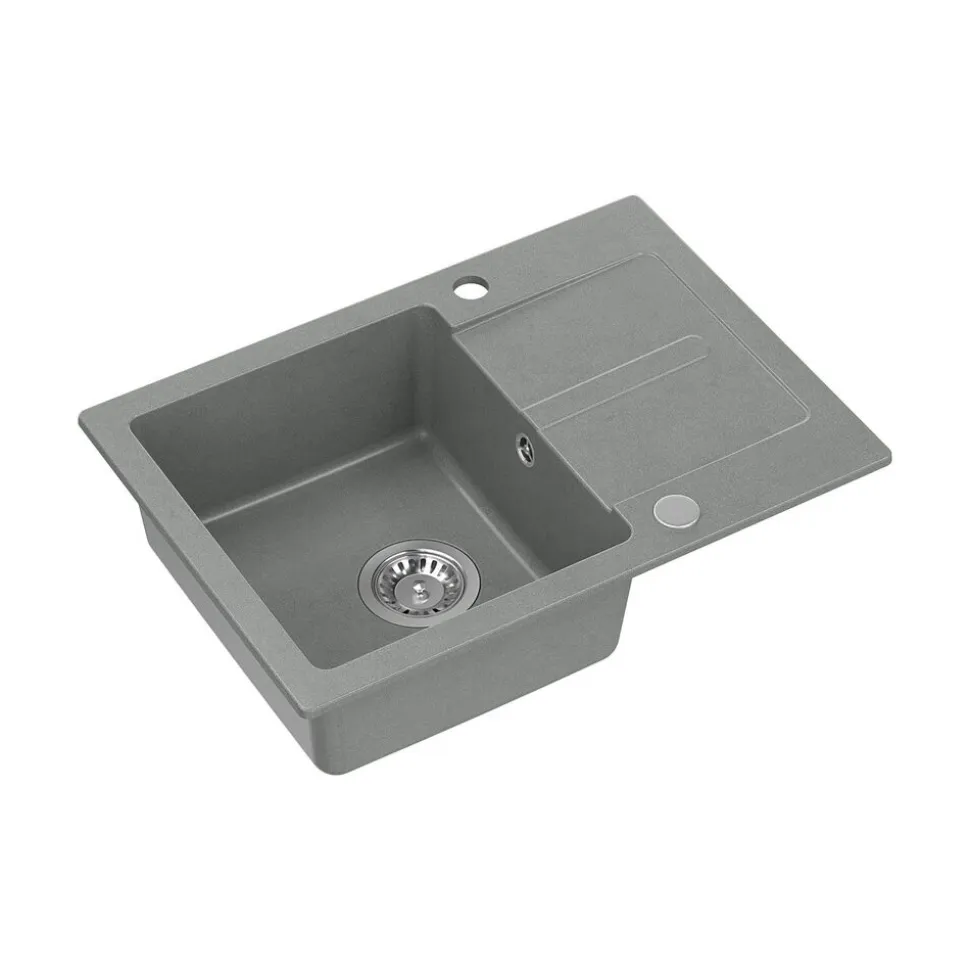 Zlewozmywak granitowy jednokomorowy z ociekaczem szary Root Chef Short, 620 x 440 x 175 mm