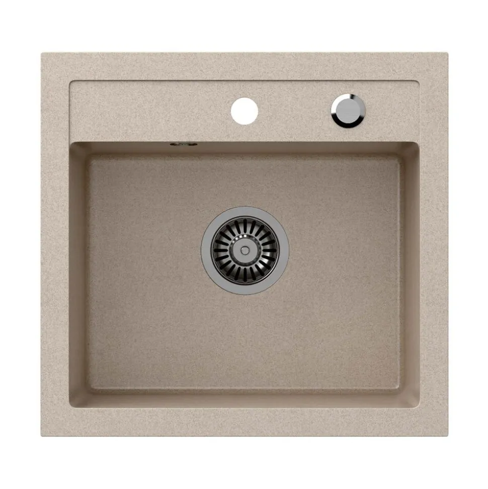 Zlewozmywak granitowy jednokomorowy beżowy Root Chef Box, 500 x 470 x 185 mm