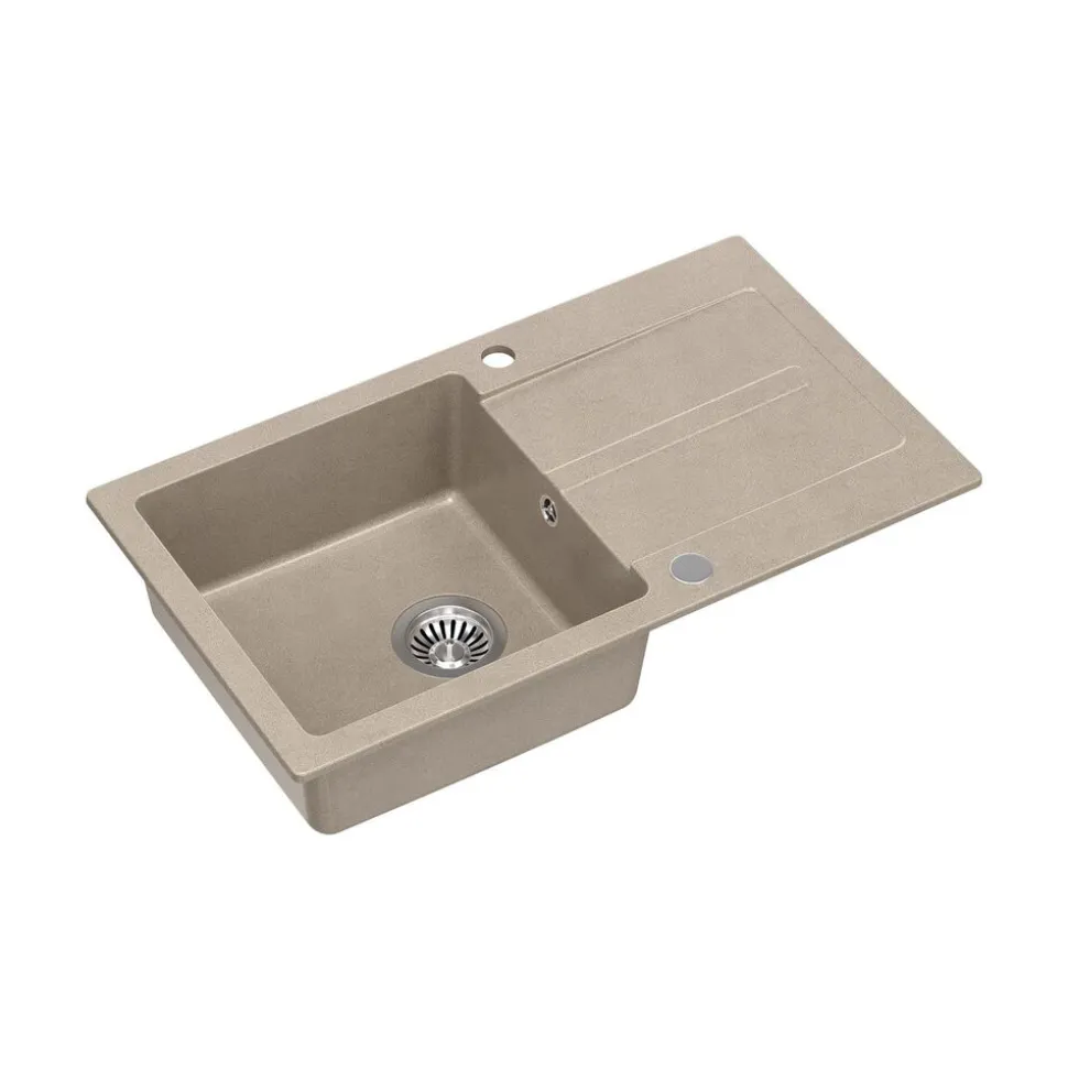 Zlewozmywak granitowy LONG, z baterią GUM, beżowy, 770 x 440 x 175 mm