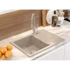Zlewozmywak granitowy SHORT, z baterią GUM, beżowy, 620 x 440 x 175 mm