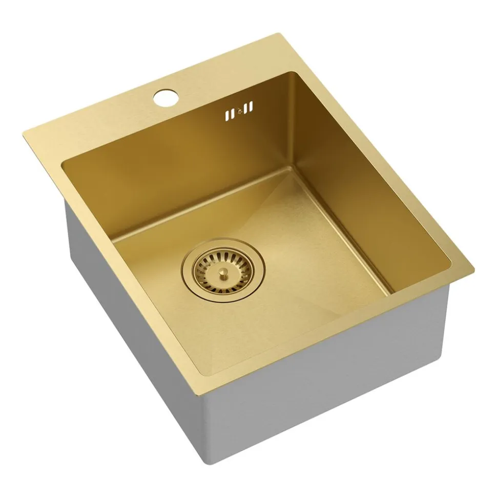 Zlewozmywak stalowy Root Chef Moon Box, 40 x 50 x 20 cm, z syfonem, złoty